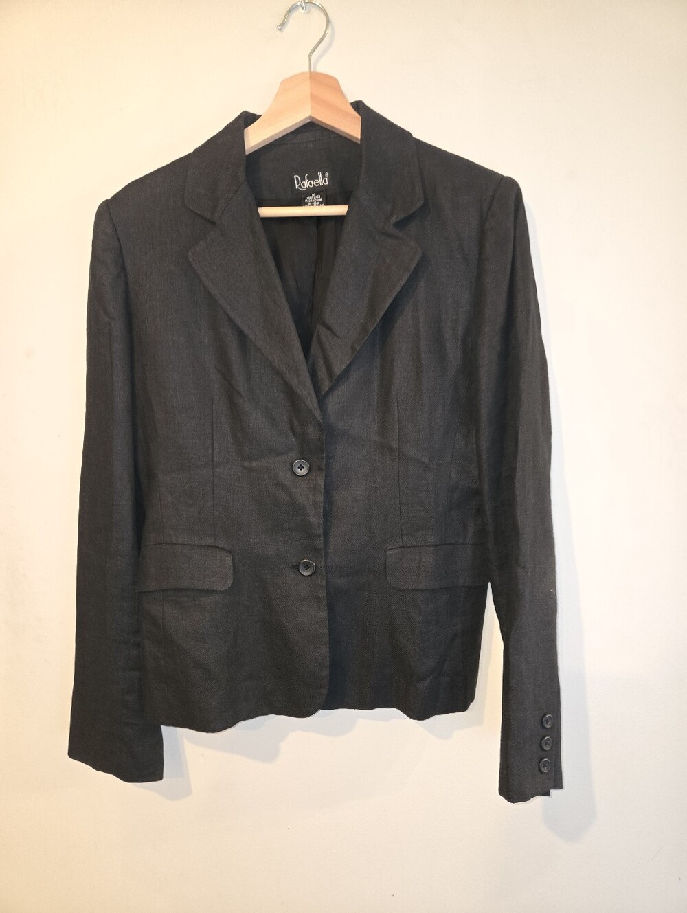 100% Linen Blazer Rafaella Black Size 10 Fully Lined Career Workwear Power Look